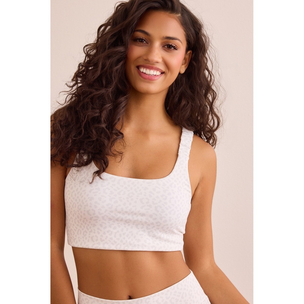 AS Revival Leopard Print Ruched Strap Sports Bra White Grey Size Medium NWT